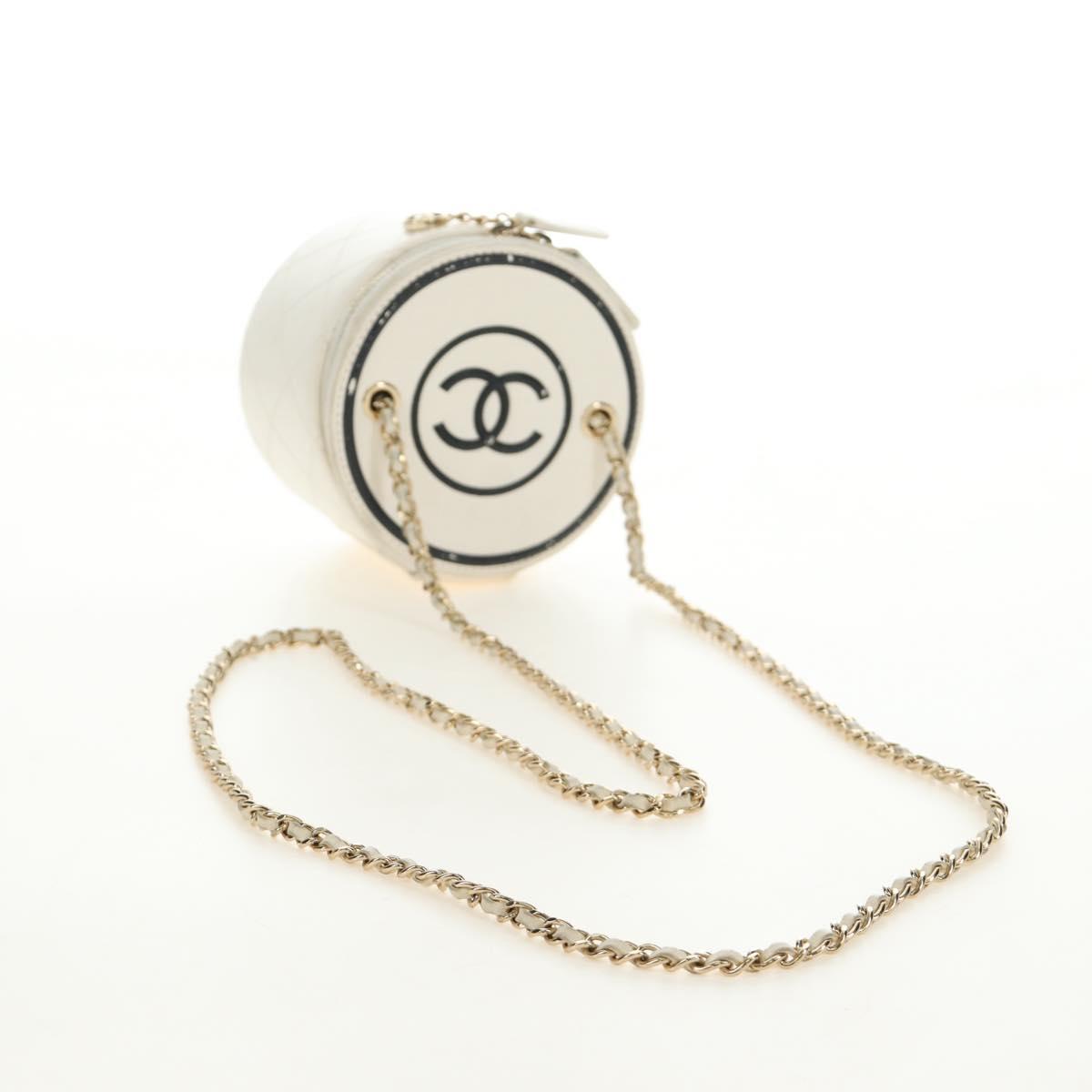 CHANEL Matelasse Chain Vanity Bag Lamb Skin White Gold CC Auth 188894SAM - Jerrillo image 9