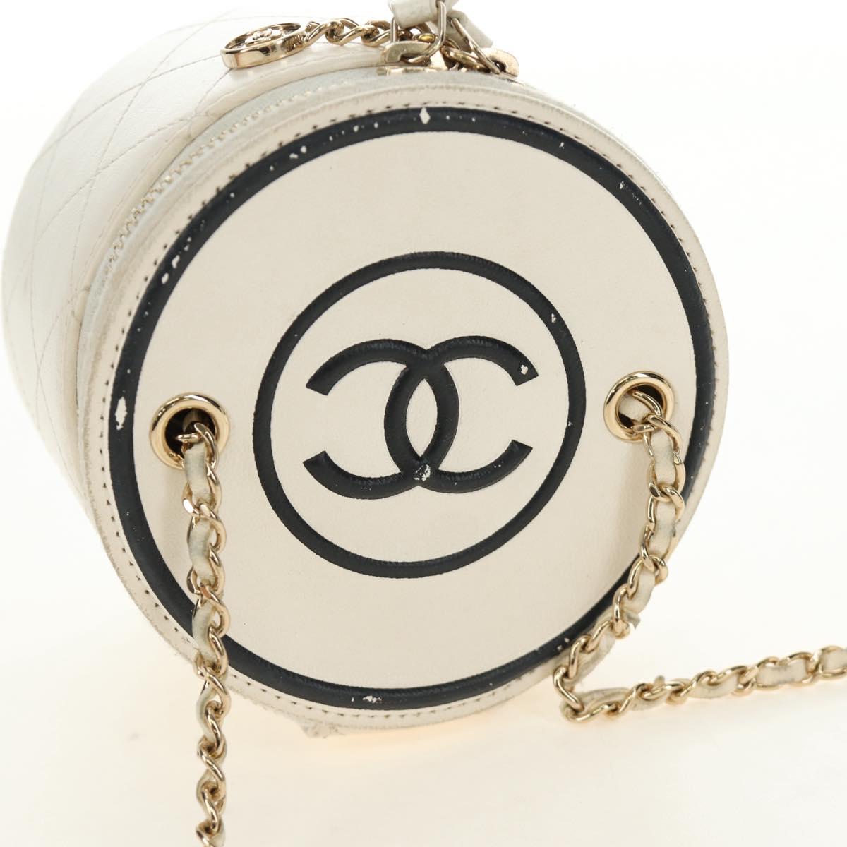 CHANEL Matelasse Chain Vanity Bag Lamb Skin White Gold CC Auth 188894SAM - Jerrillo image 7