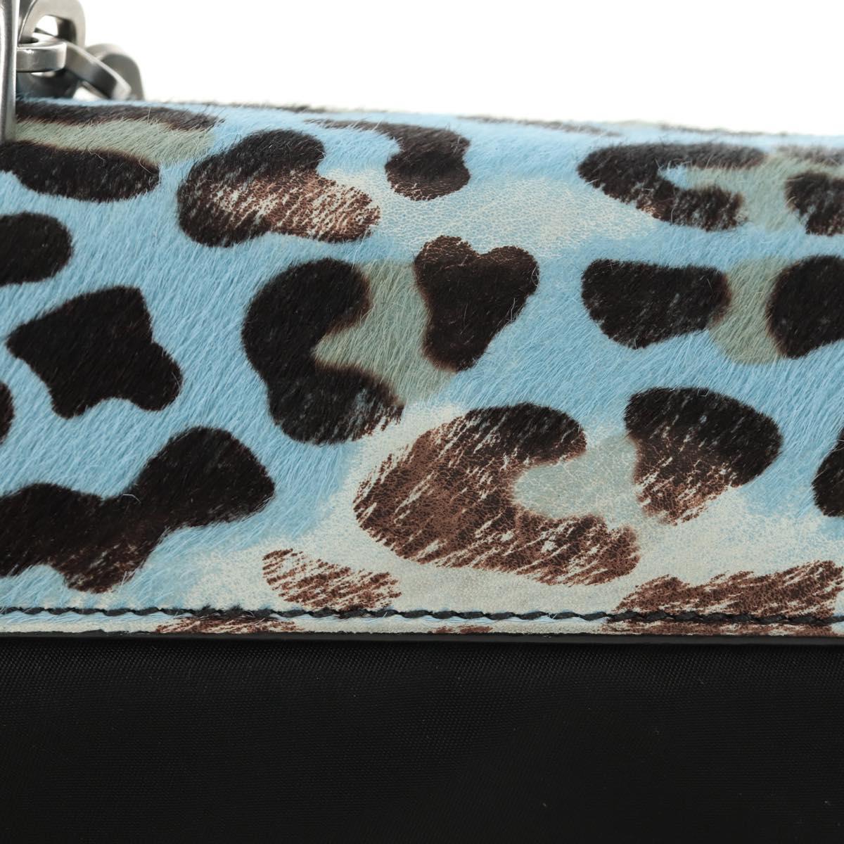 PRADA Chain Shoulder Bag Unborn Calf Skin Light Blue Silver Auth 189257V - Jerrillo image 3