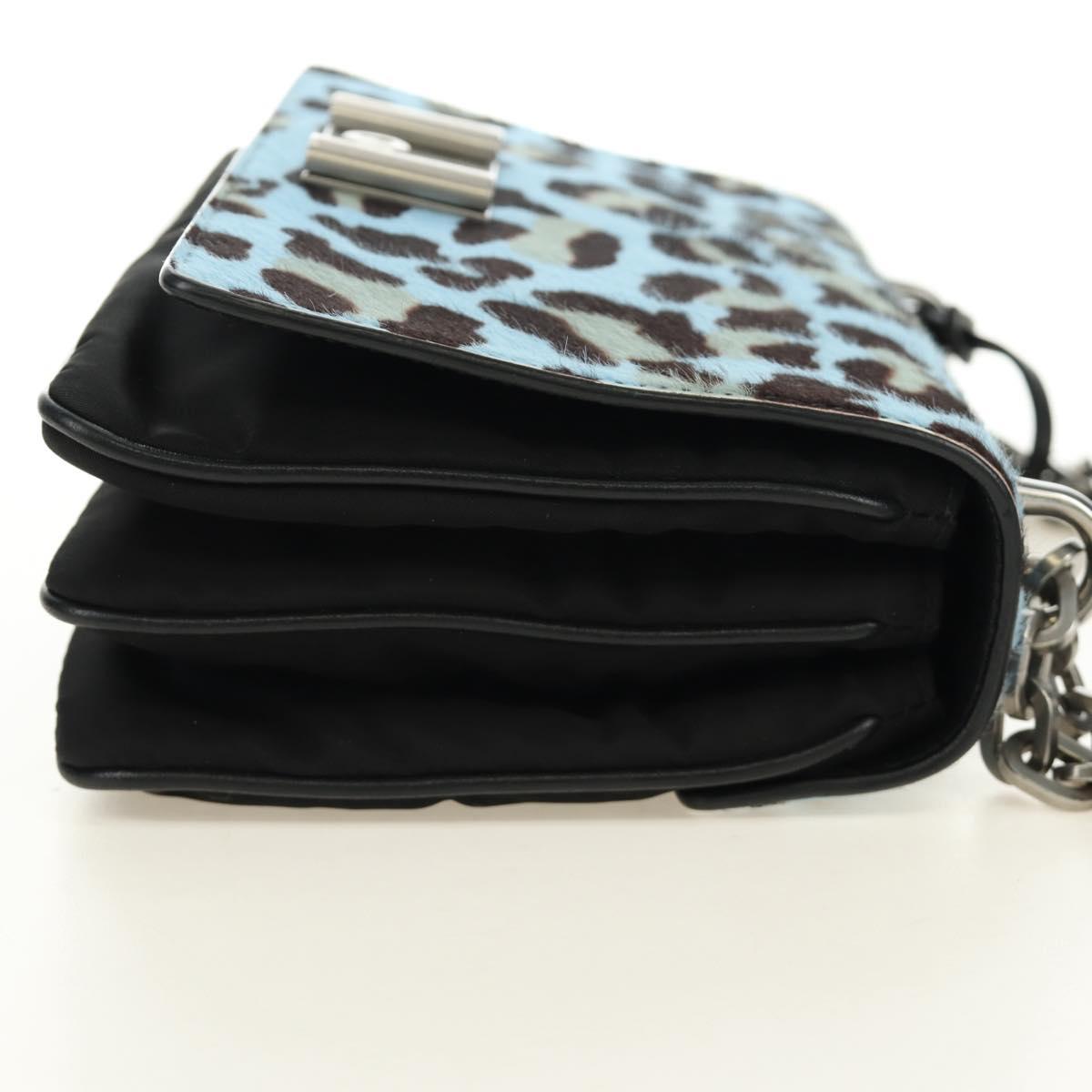 PRADA Chain Shoulder Bag Unborn Calf Skin Light Blue Silver Auth 189257V - Jerrillo image 6