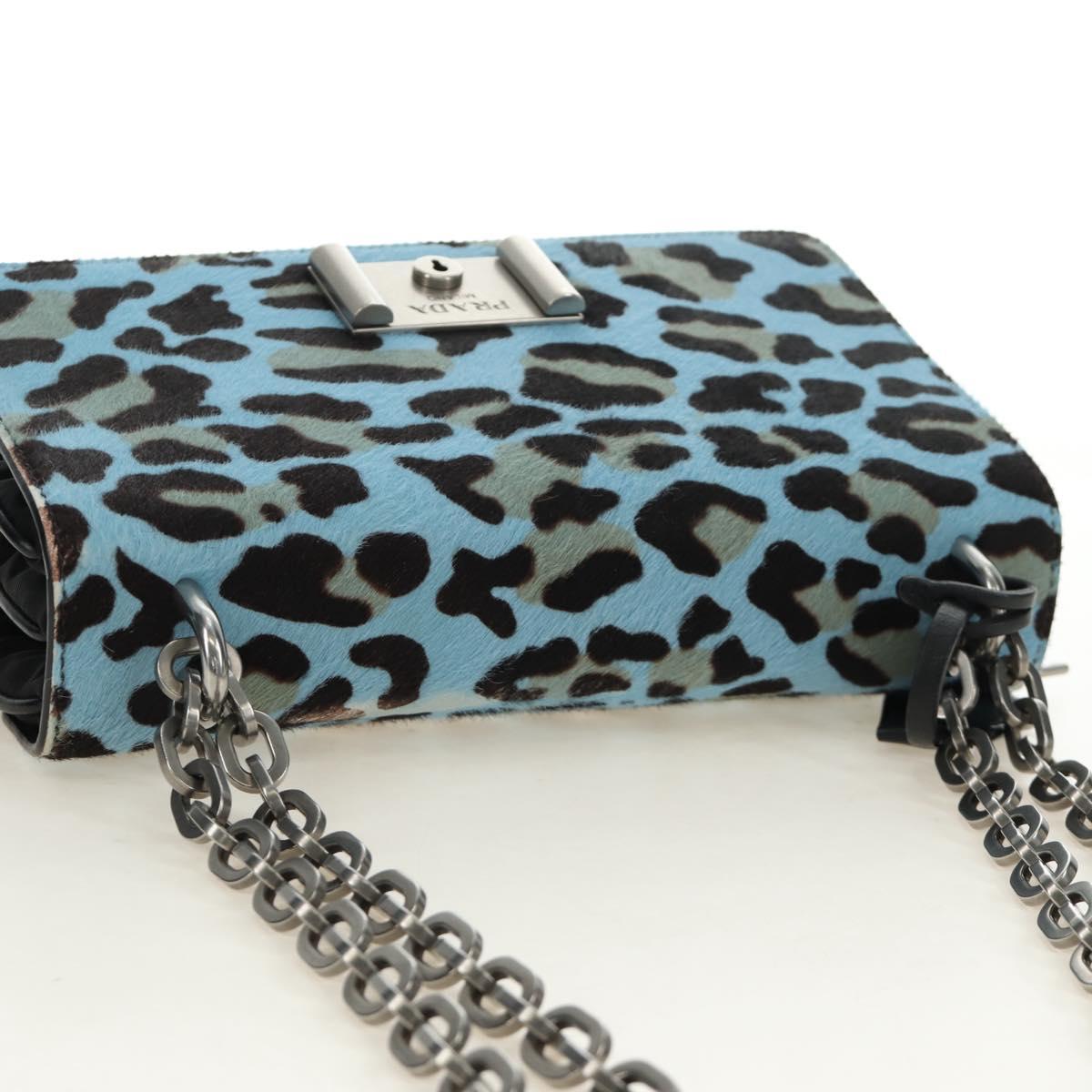 PRADA Chain Shoulder Bag Unborn Calf Skin Light Blue Silver Auth 189257V - Jerrillo image 8