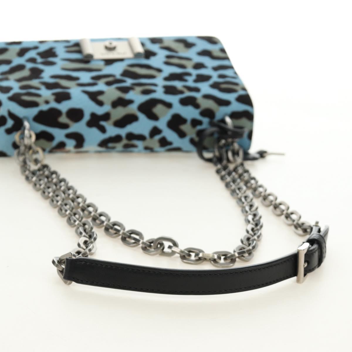 PRADA Chain Shoulder Bag Unborn Calf Skin Light Blue Silver Auth 189257V - Jerrillo image 9
