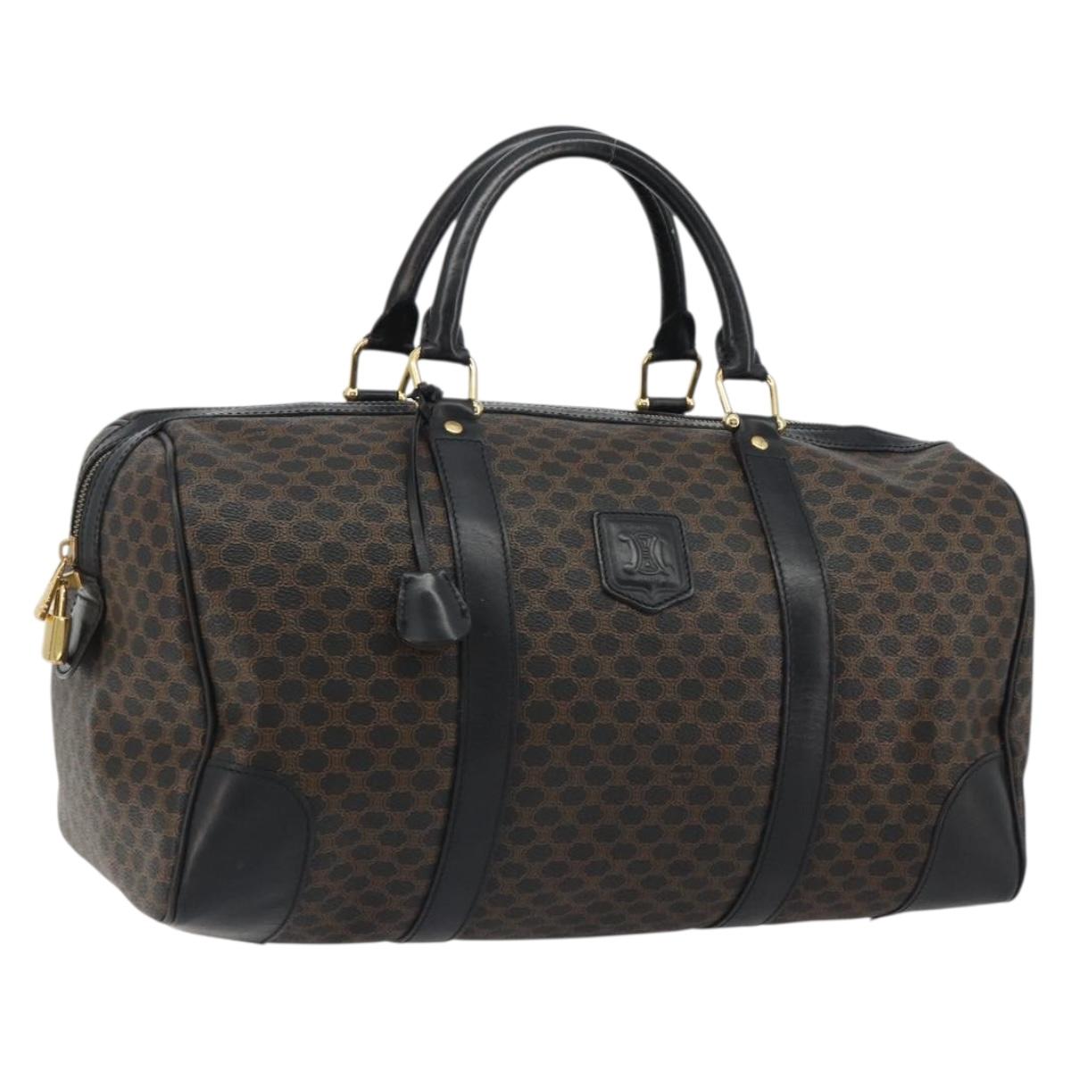 CELINE Macadam Canvas Boston Bag PVC Leather Black Gold Auth 189541A - Jerrillo