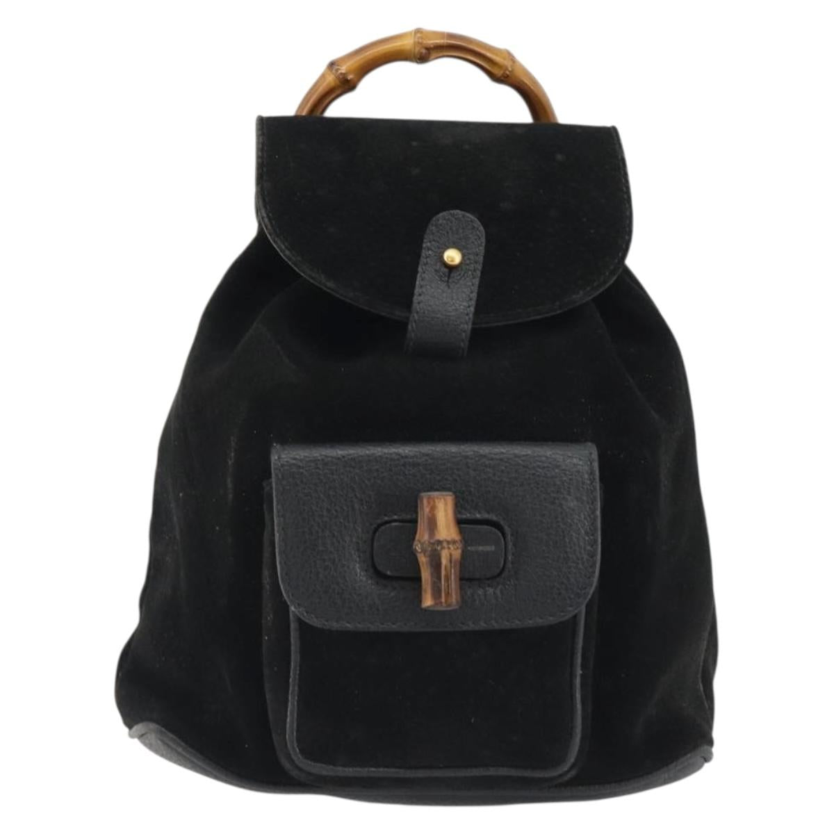 GUCCI Bamboo Backpack Suede Black Gold 003 1705 0030 Auth 189651 - Jerrillo image 2
