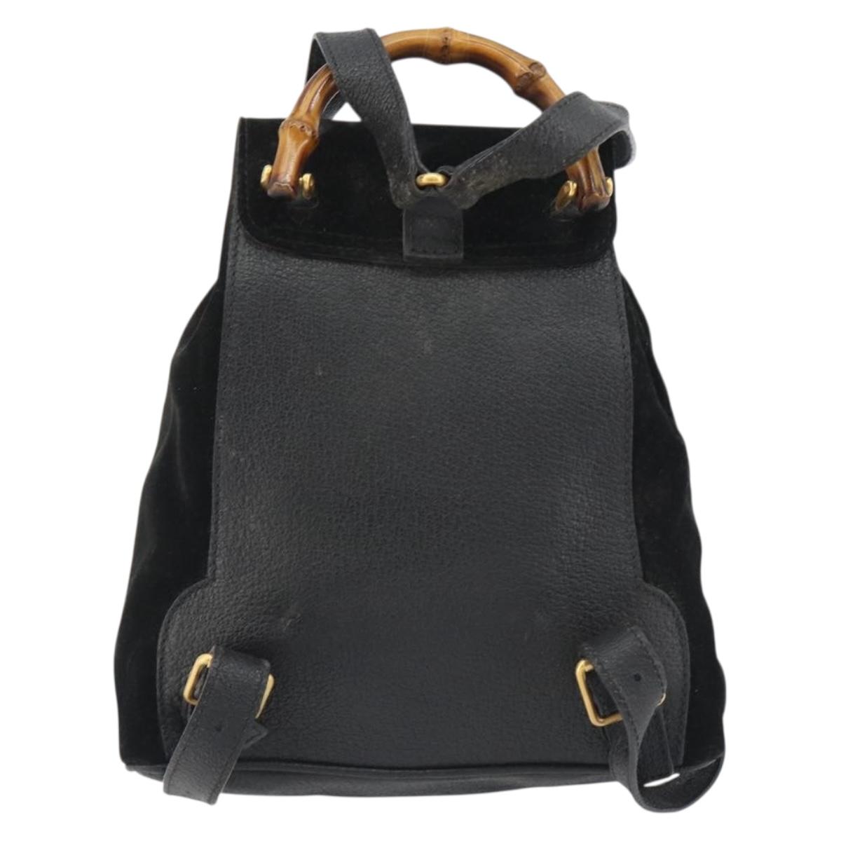 GUCCI Bamboo Backpack Suede Black Gold 003 1705 0030 Auth 189651 - Jerrillo image 3