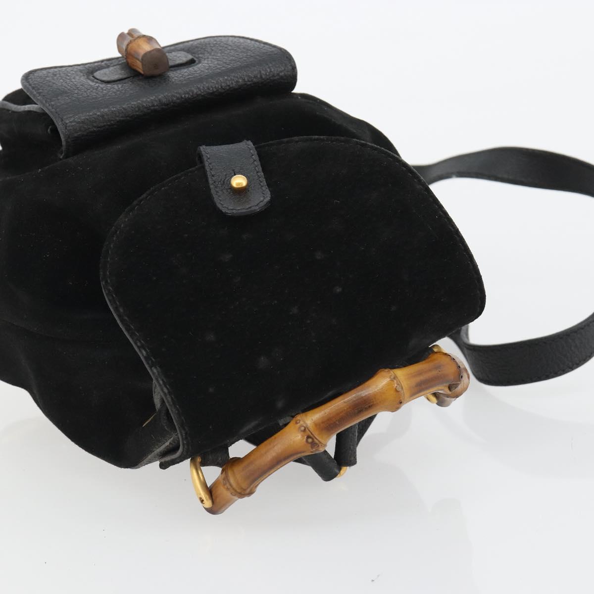 GUCCI Bamboo Backpack Suede Black Gold 003 1705 0030 Auth 189651 - Jerrillo image 6