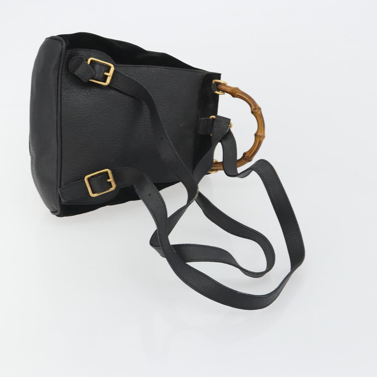 GUCCI Bamboo Backpack Suede Black Gold 003 1705 0030 Auth 189651 - Jerrillo image 9