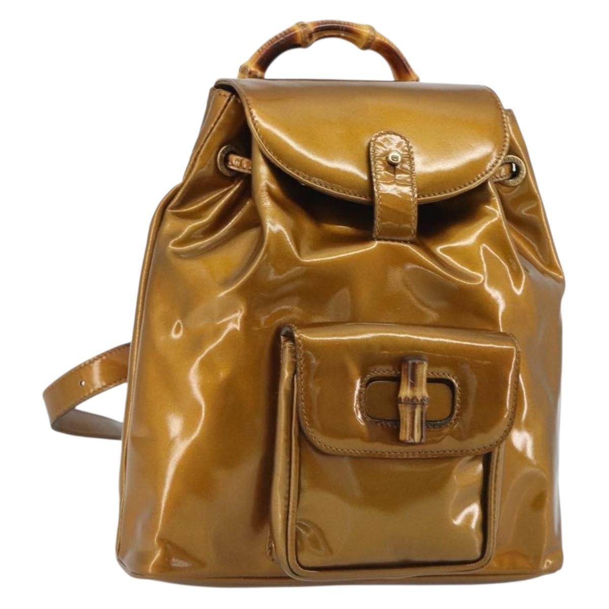 GUCCI Bamboo Backpack Patent Leather Bronze Gold 003 1705 0030 Auth 189694 - Jerrillo
