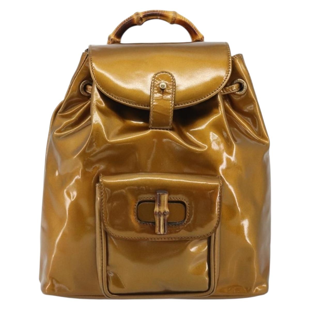 GUCCI Bamboo Backpack Patent Leather Bronze Gold 003 1705 0030 Auth 189694 - Jerrillo image 2