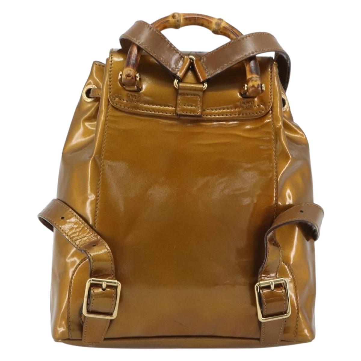 GUCCI Bamboo Backpack Patent Leather Bronze Gold 003 1705 0030 Auth 189694 - Jerrillo image 3