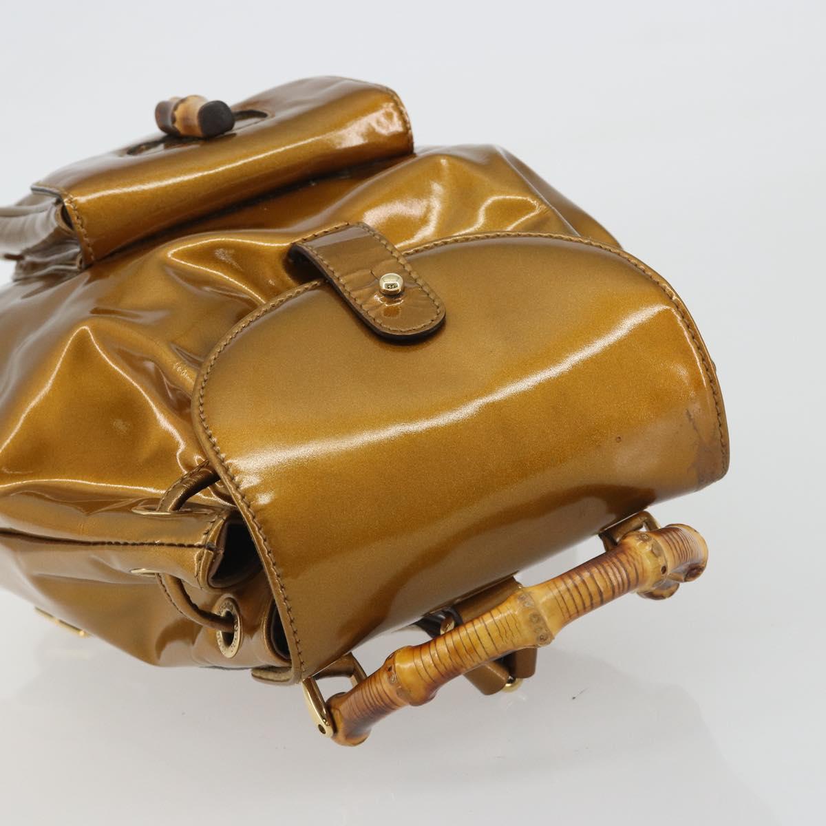 GUCCI Bamboo Backpack Patent Leather Bronze Gold 003 1705 0030 Auth 189694 - Jerrillo image 6