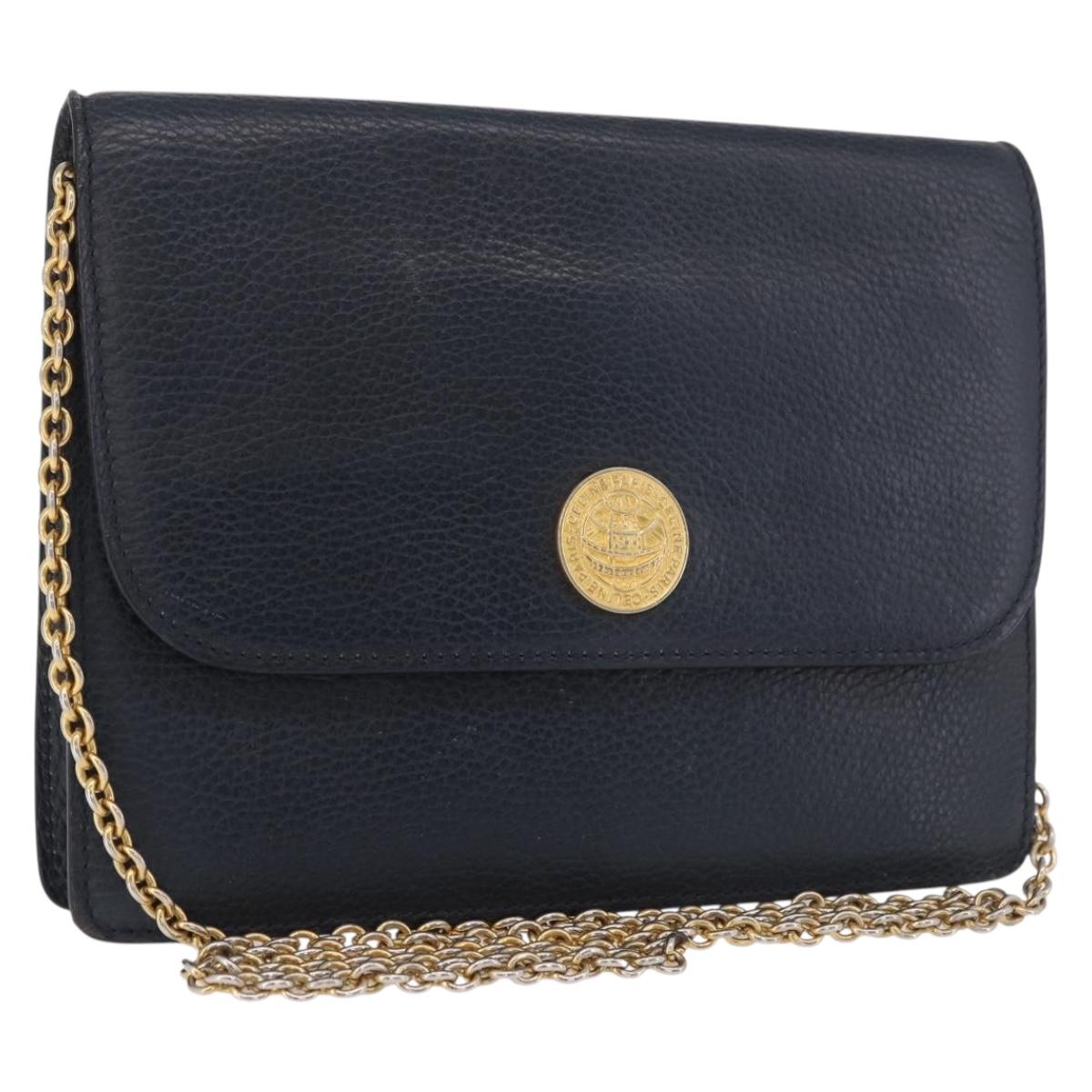 CELINE Medallion Chain Shoulder Bag Leather Black Gold Auth 189809A - Jerrillo