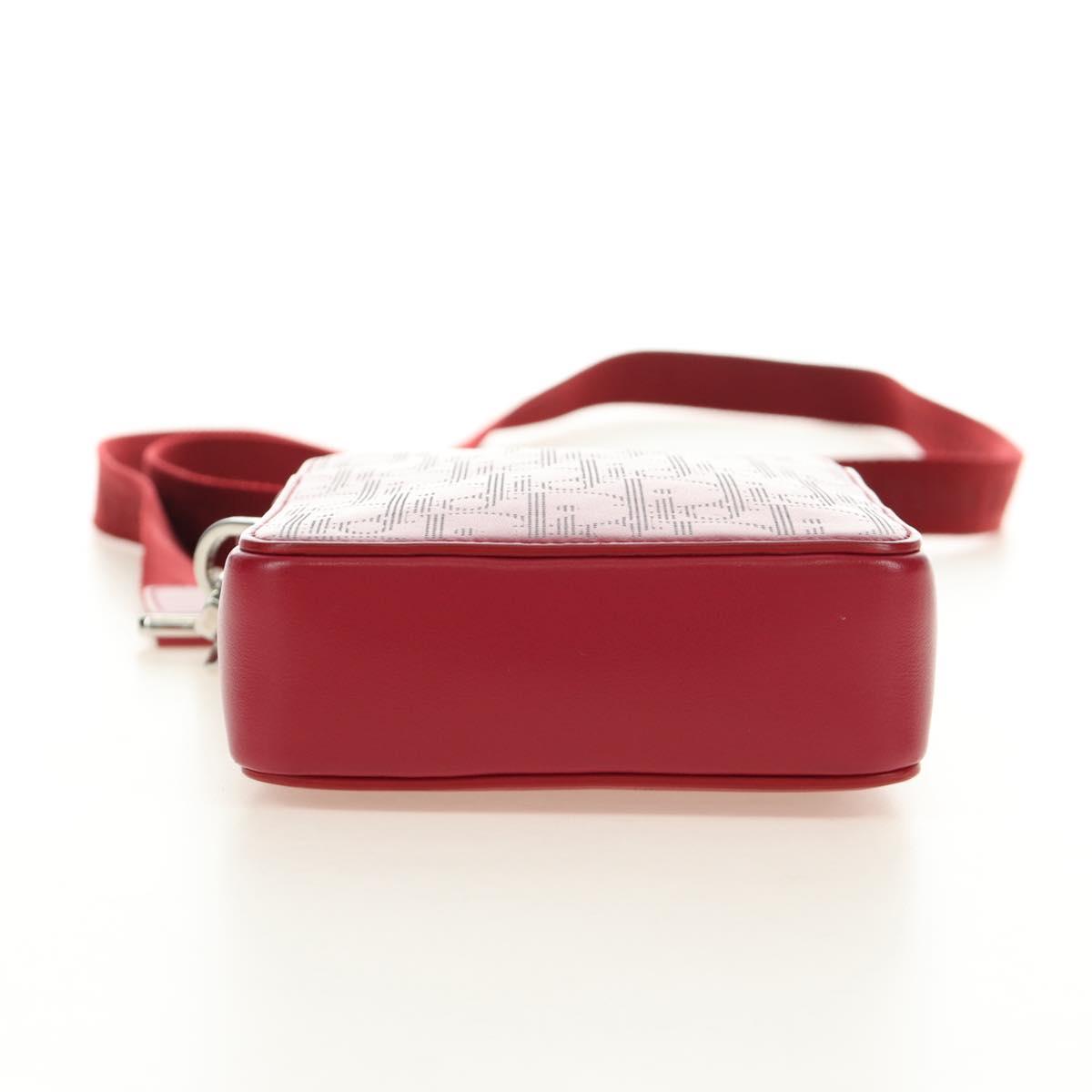 Christian Dior Trotter Canvas Shoulder Bag Leather Red Silver Auth 189811SM image 5