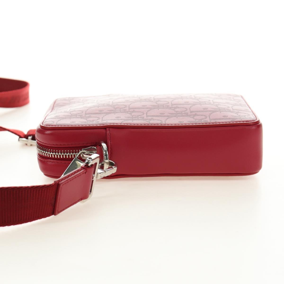 Christian Dior Trotter Canvas Shoulder Bag Leather Red Silver Auth 189811SM image 3