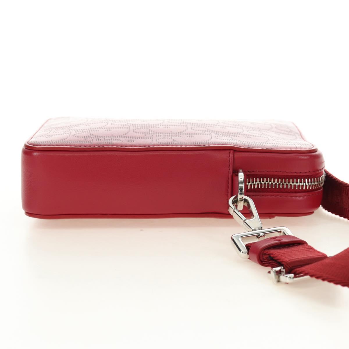 Christian Dior Trotter Canvas Shoulder Bag Leather Red Silver Auth 189811SM image 4