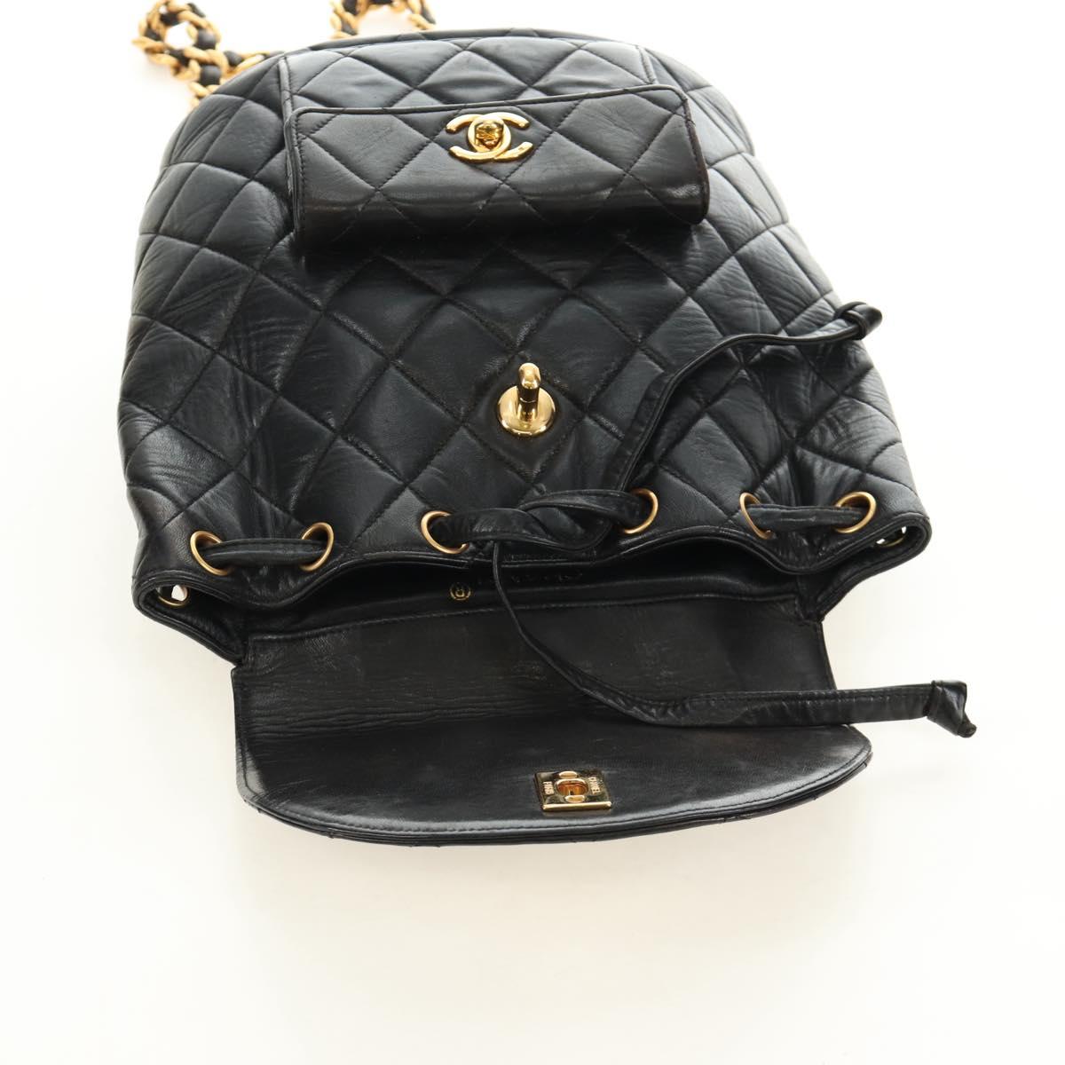 CHANEL Matelasse Chain Backpack Lamb Skin Gold Black CC Auth 189831SV - Jerrillo image 9