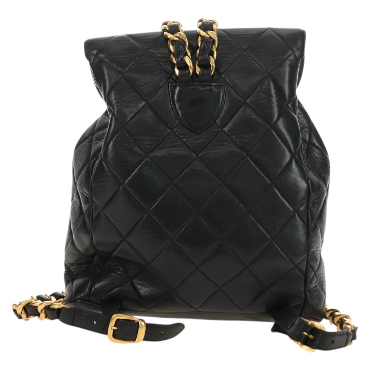 CHANEL Matelasse Chain Backpack Lamb Skin Gold Black CC Auth 189831SV - Jerrillo image 2
