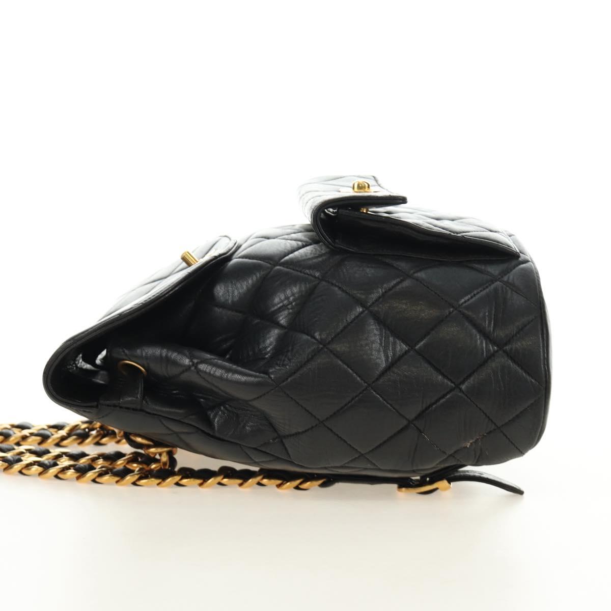 CHANEL Matelasse Chain Backpack Lamb Skin Gold Black CC Auth 189831SV - Jerrillo image 3