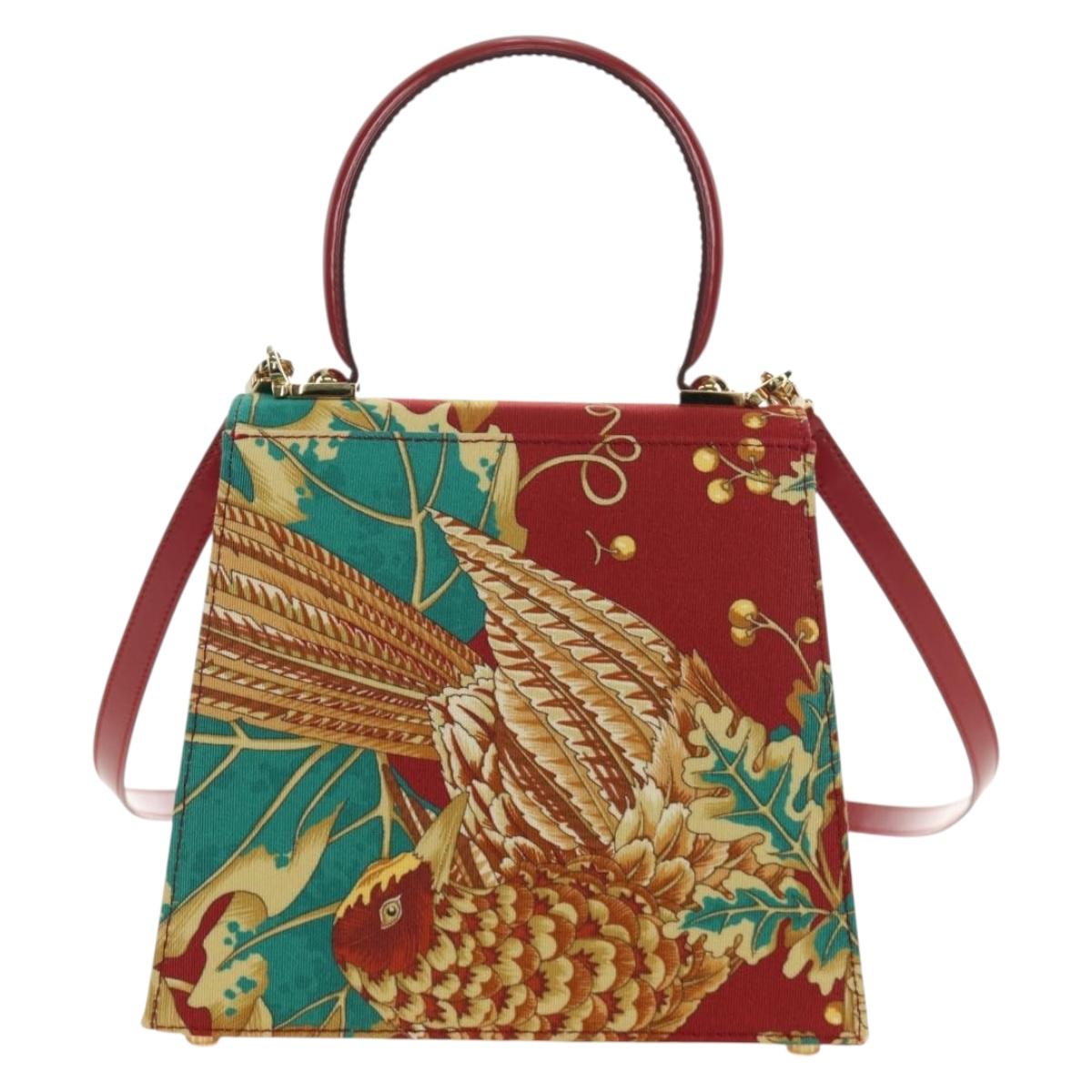 Salvatore Ferragamo Gancini Hand Bag Canvas 2way Red Gold Auth 190024SAM - Jerrillo image 2