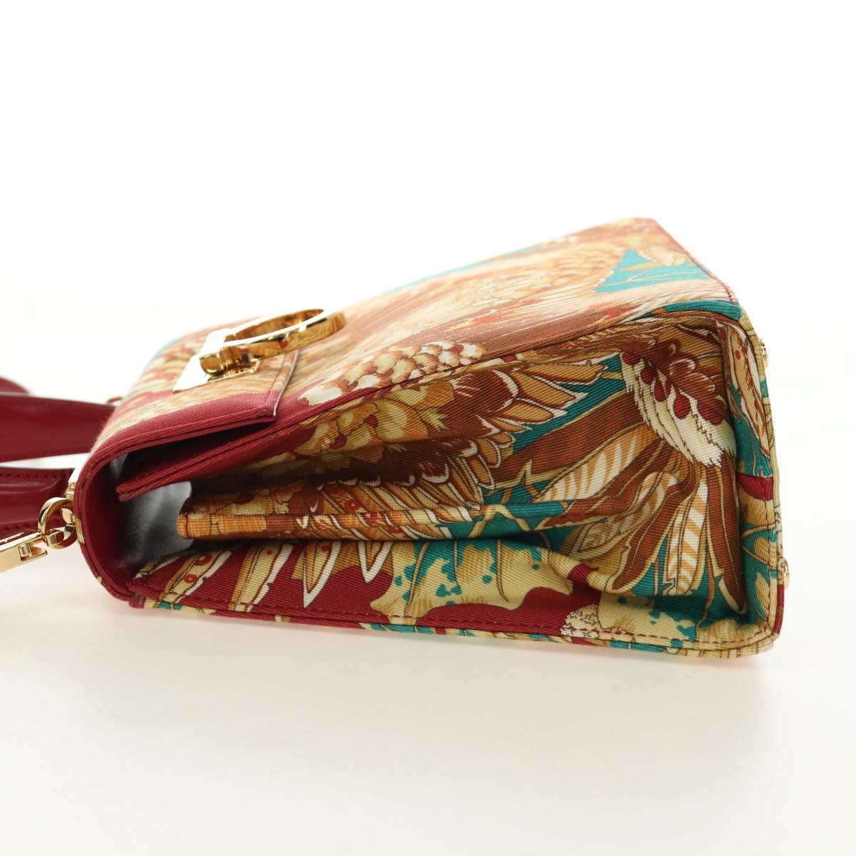 Salvatore Ferragamo Gancini Hand Bag Canvas 2way Red Gold Auth 190024SAM - Jerrillo image 3