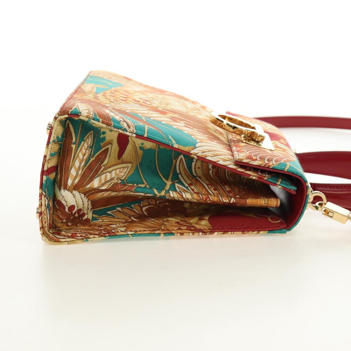 Salvatore Ferragamo Gancini Hand Bag Canvas 2way Red Gold Auth 190024SAM - Jerrillo image 4