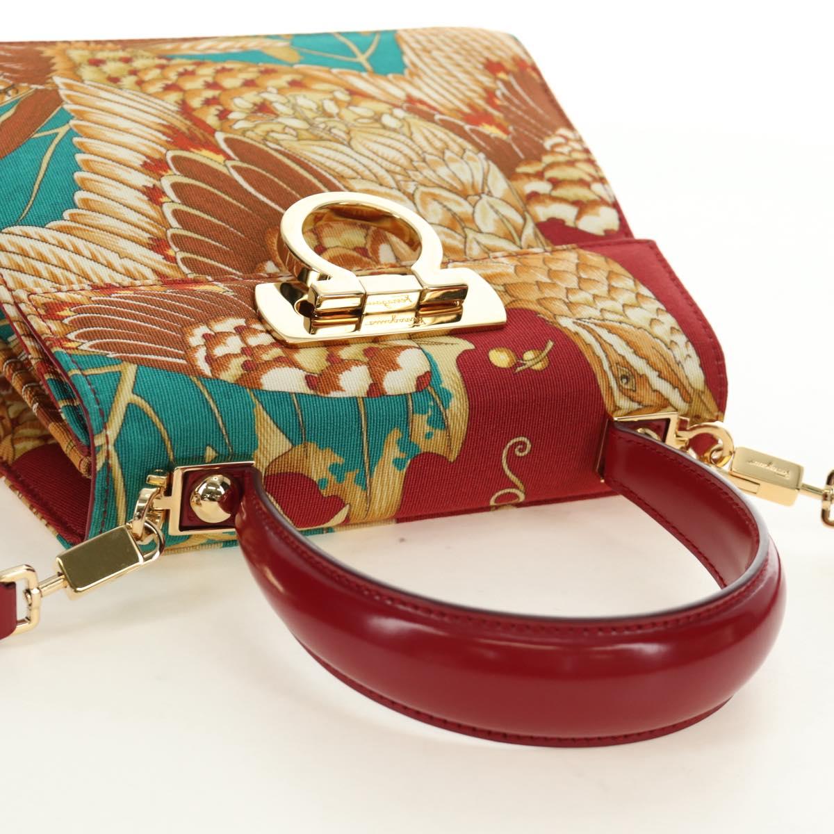 Salvatore Ferragamo Gancini Hand Bag Canvas 2way Red Gold Auth 190024SAM - Jerrillo image 6