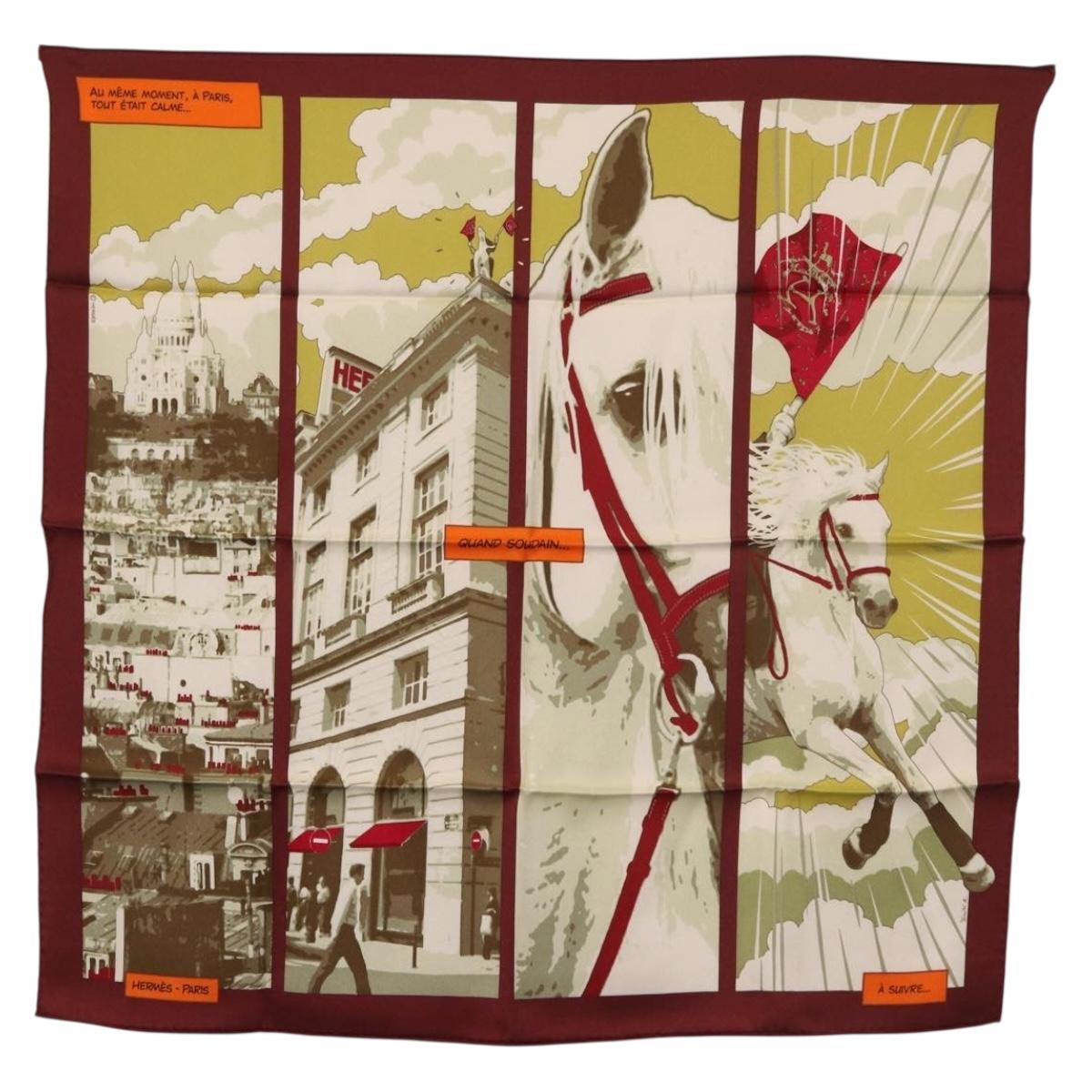 HERMES Carre 70 Scarf "QUAND SOUDAIN" Silk Red Auth 190192M - Jerrillo