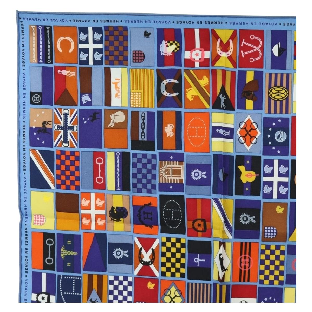 HERMES Carre 90 Scarf "En Voyage" Silk Blue Auth 190238M - Jerrillo image 2