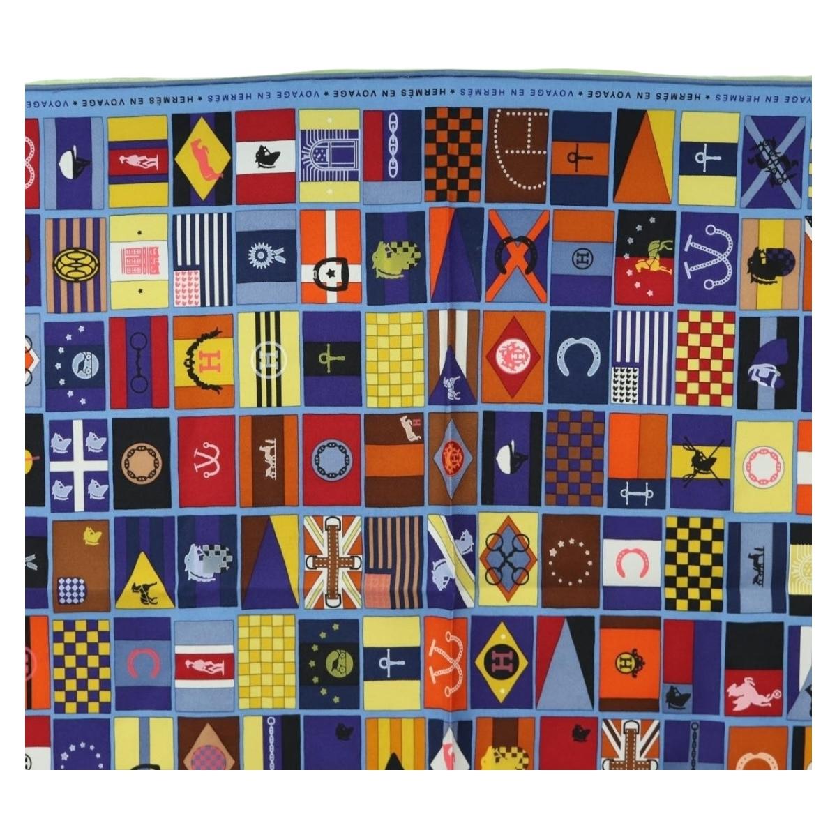 HERMES Carre 90 Scarf "En Voyage" Silk Blue Auth 190238M - Jerrillo image 3