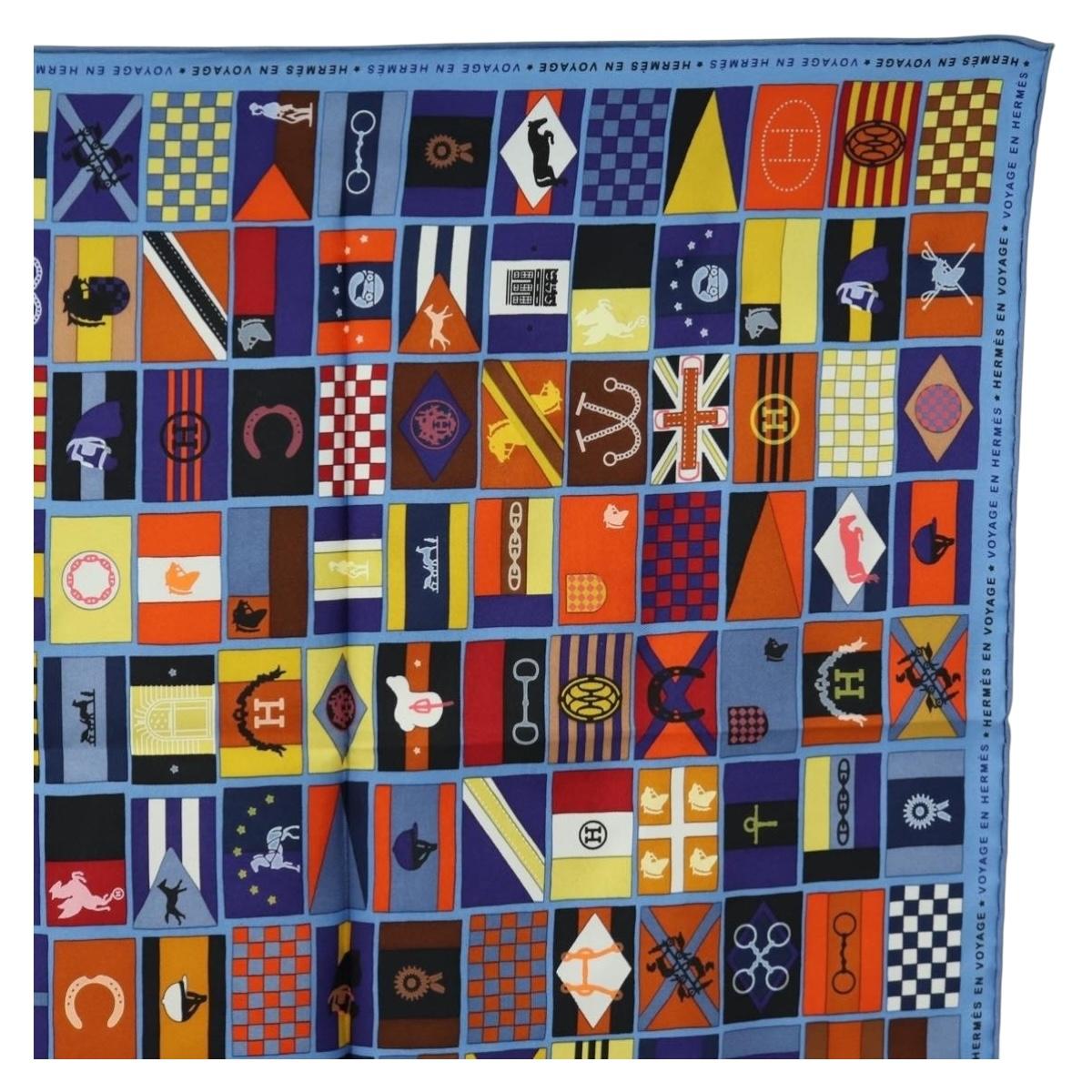 HERMES Carre 90 Scarf "En Voyage" Silk Blue Auth 190238M - Jerrillo image 4
