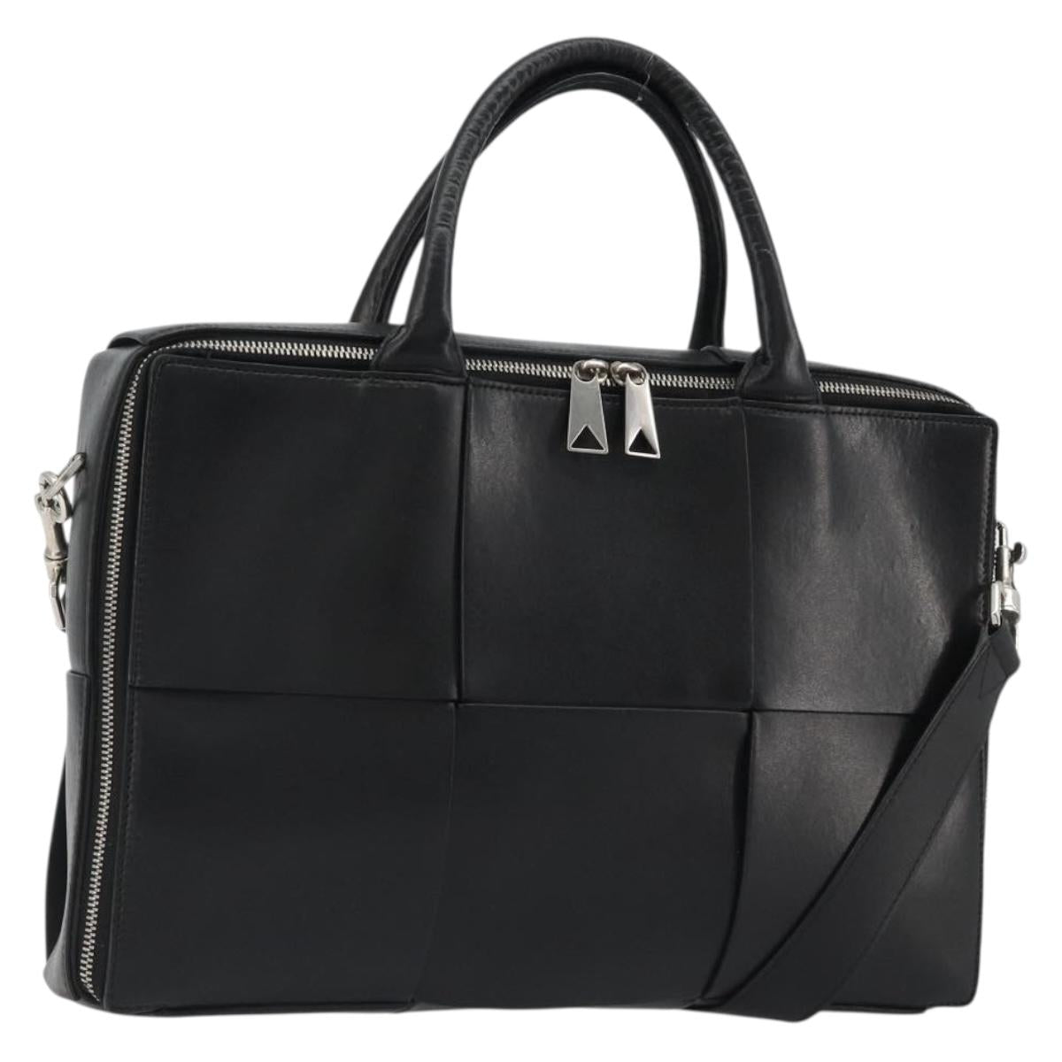 BOTTEGA VENETA Maxi INTRECCIATO Bag Leather 2way Black Silver Auth 190305 - Jerrillo
