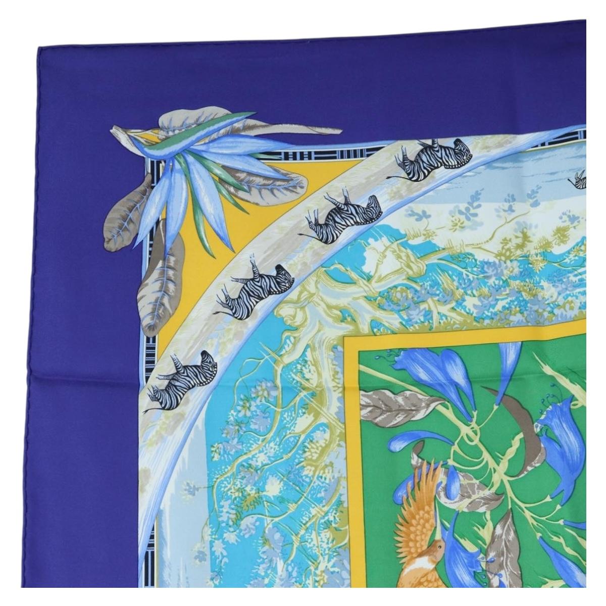 HERMES Carre 90 Scarf "TROPIQUES" Silk Blue Auth 190320M - Jerrillo image 2