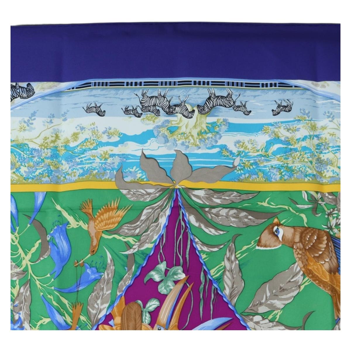 HERMES Carre 90 Scarf "TROPIQUES" Silk Blue Auth 190320M - Jerrillo image 3