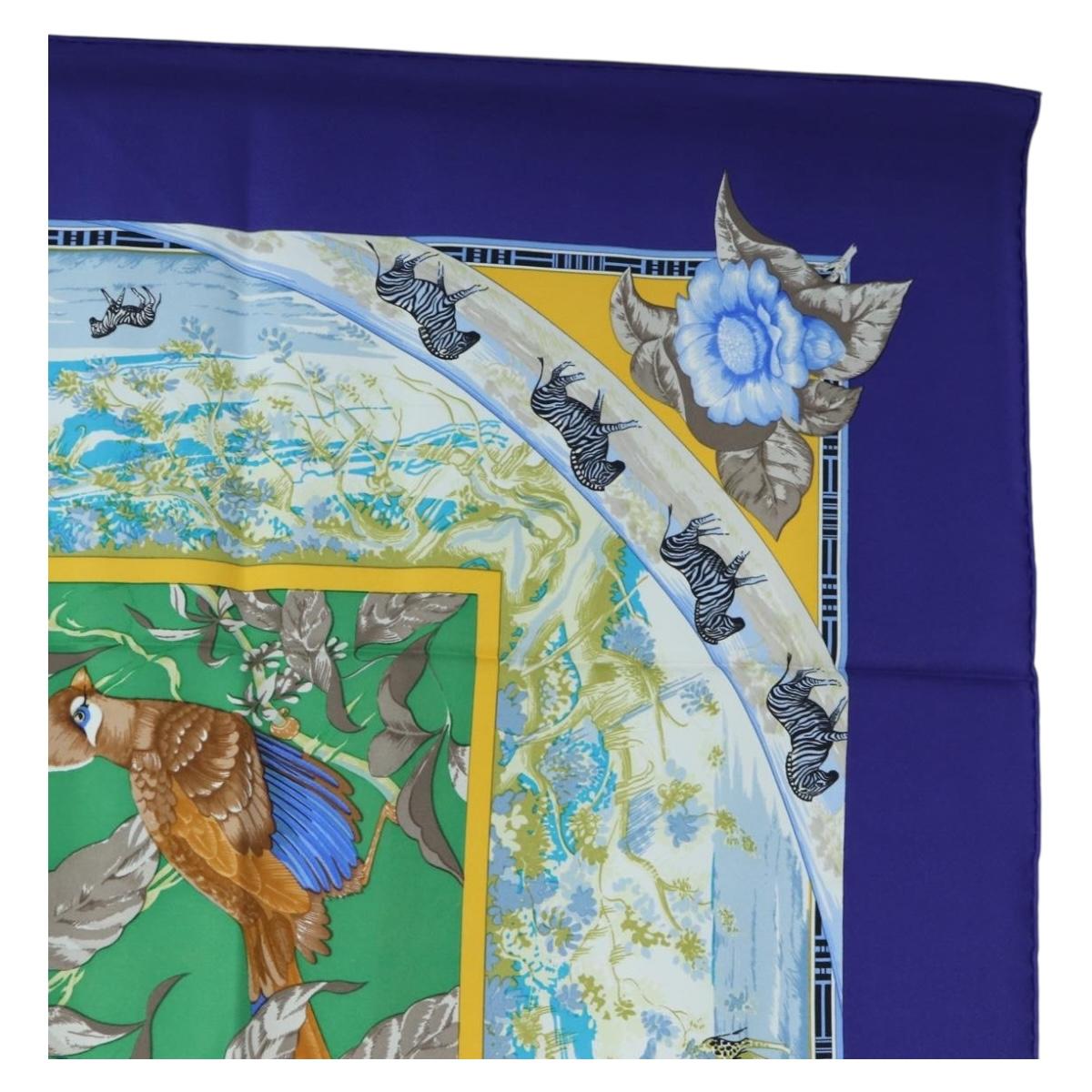 HERMES Carre 90 Scarf "TROPIQUES" Silk Blue Auth 190320M - Jerrillo image 4