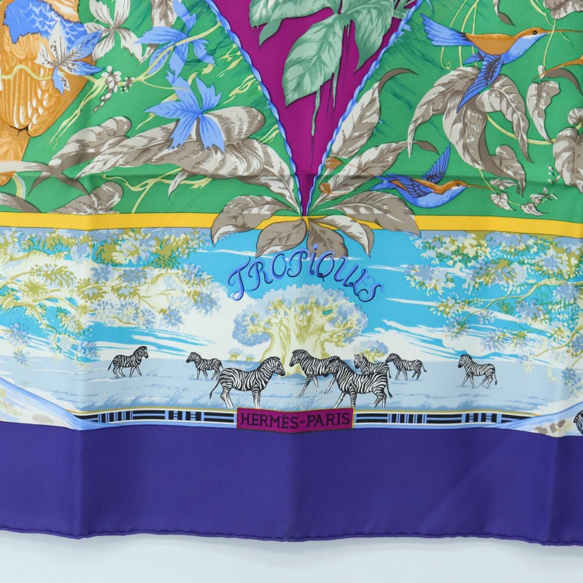 HERMES Carre 90 Scarf "TROPIQUES" Silk Blue Auth 190320M - Jerrillo image 9