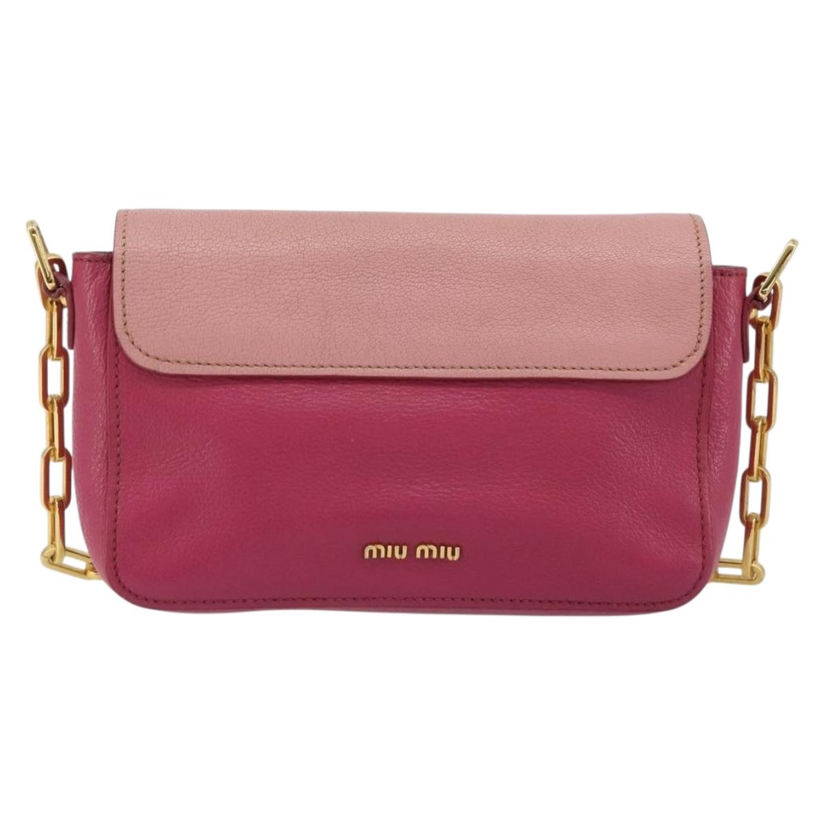 Miu Miu Shoulder Bag Leather Pink Gold Auth 190333A - Jerrillo image 2