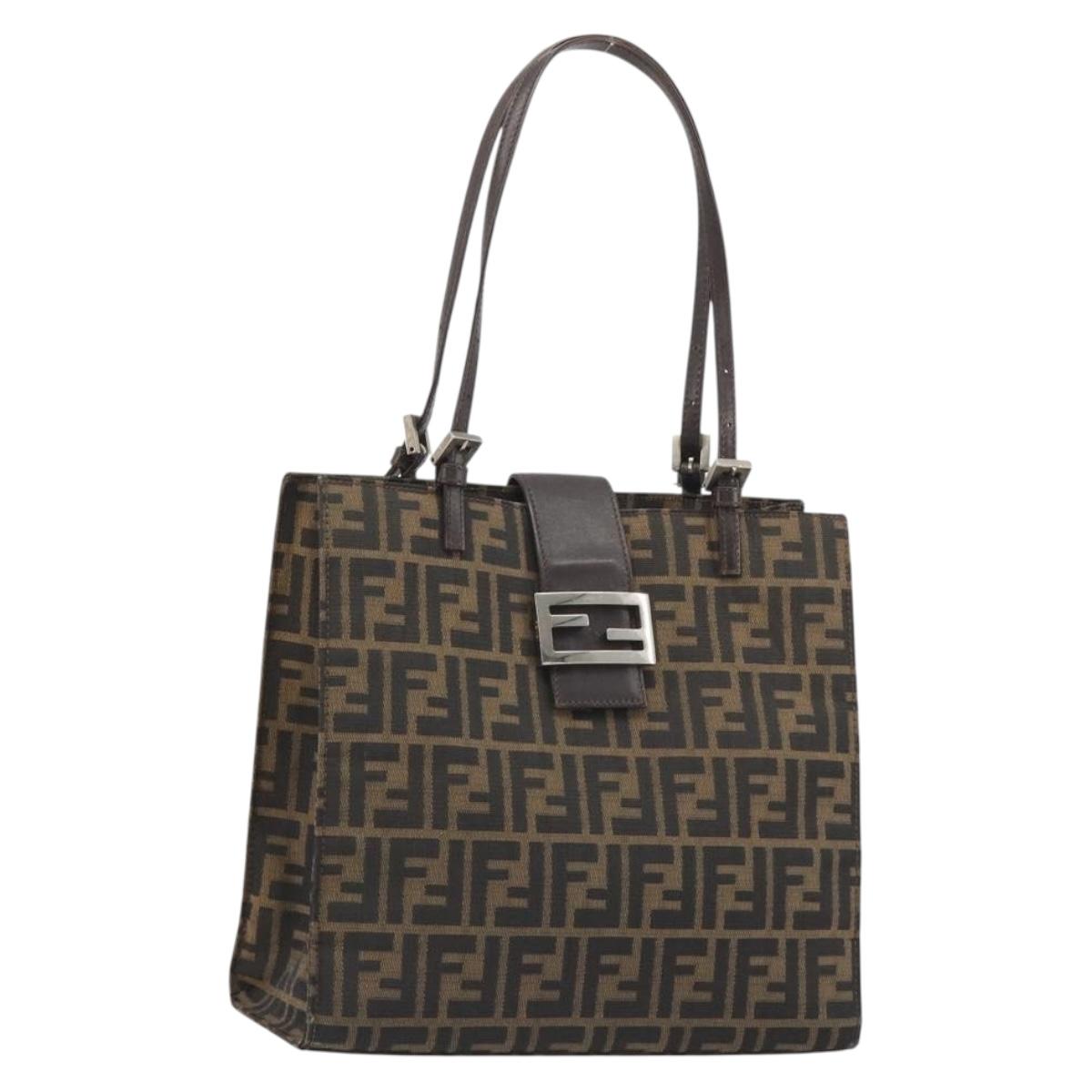 FENDI Zucca Canvas Mamma Baguette Tote Bag Brown Black Auth 190385 - Jerrillo