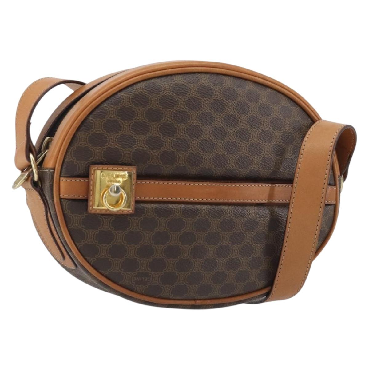 CELINE Macadam Canvas Shoulder Bag PVC Leather Brown Gold Auth 190422A - Jerrillo