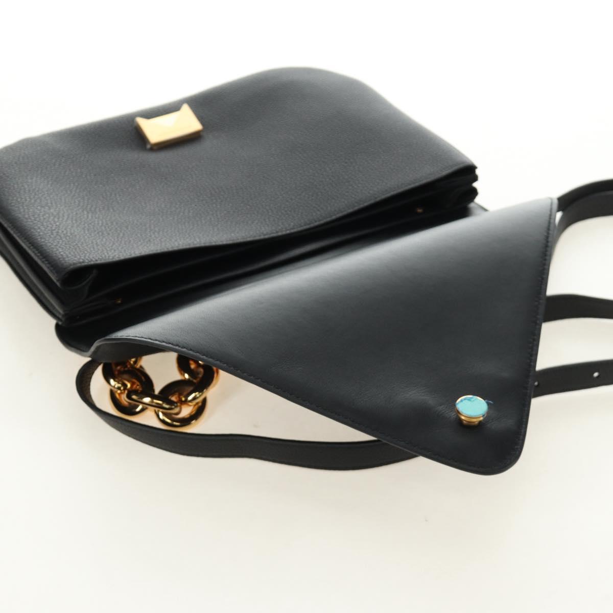 BOTTEGA VENETA Chain Shoulder Bag Leather 2way Black Gold Auth 190448V - Jerrillo image 10