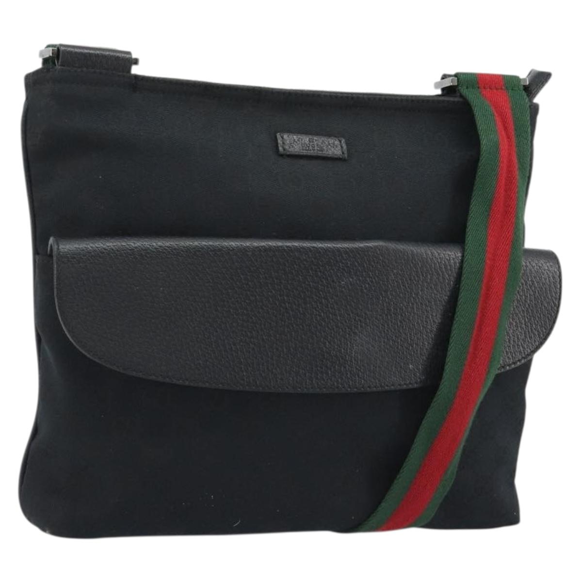 GUCCI GG Canvas Web Sherry Line Shoulder Bag Black Silver 256100 Auth 190463A - Jerrillo