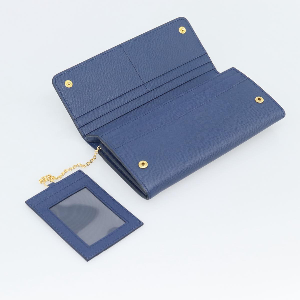 PRADA Long Wallet Safiano Leather Blue Gold Auth 190465A - Jerrillo image 8