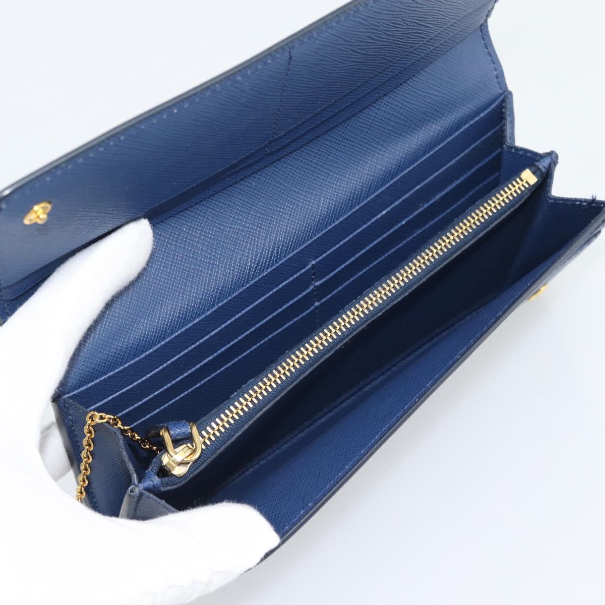 PRADA Long Wallet Safiano Leather Blue Gold Auth 190465A - Jerrillo image 9