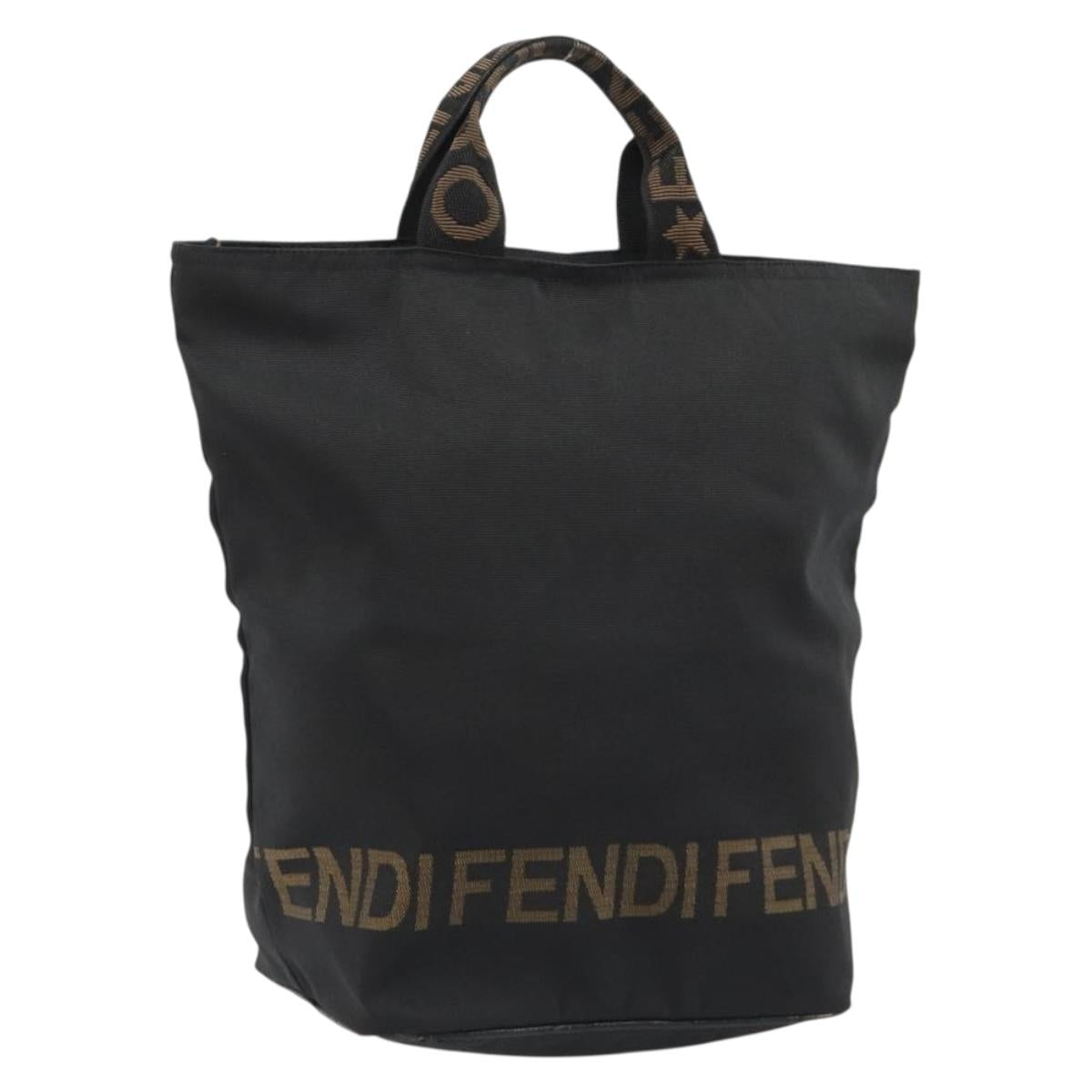 FENDI Hand Bag Canvas Black Gold Auth 190474 - Jerrillo