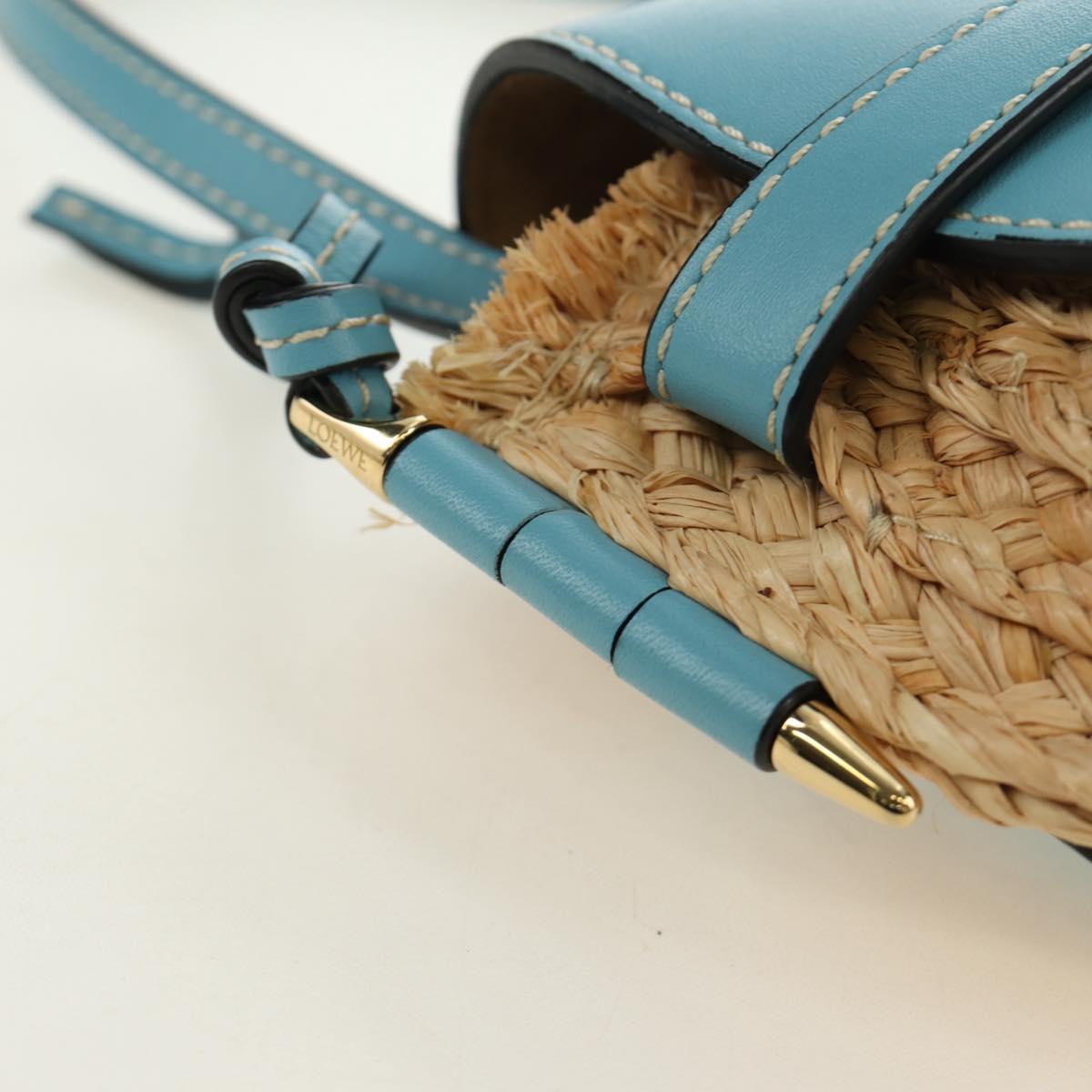 LOEWE Gate Bag Shoulder Bag Raffia Light Blue Gold Auth 190481M - Jerrillo image 8