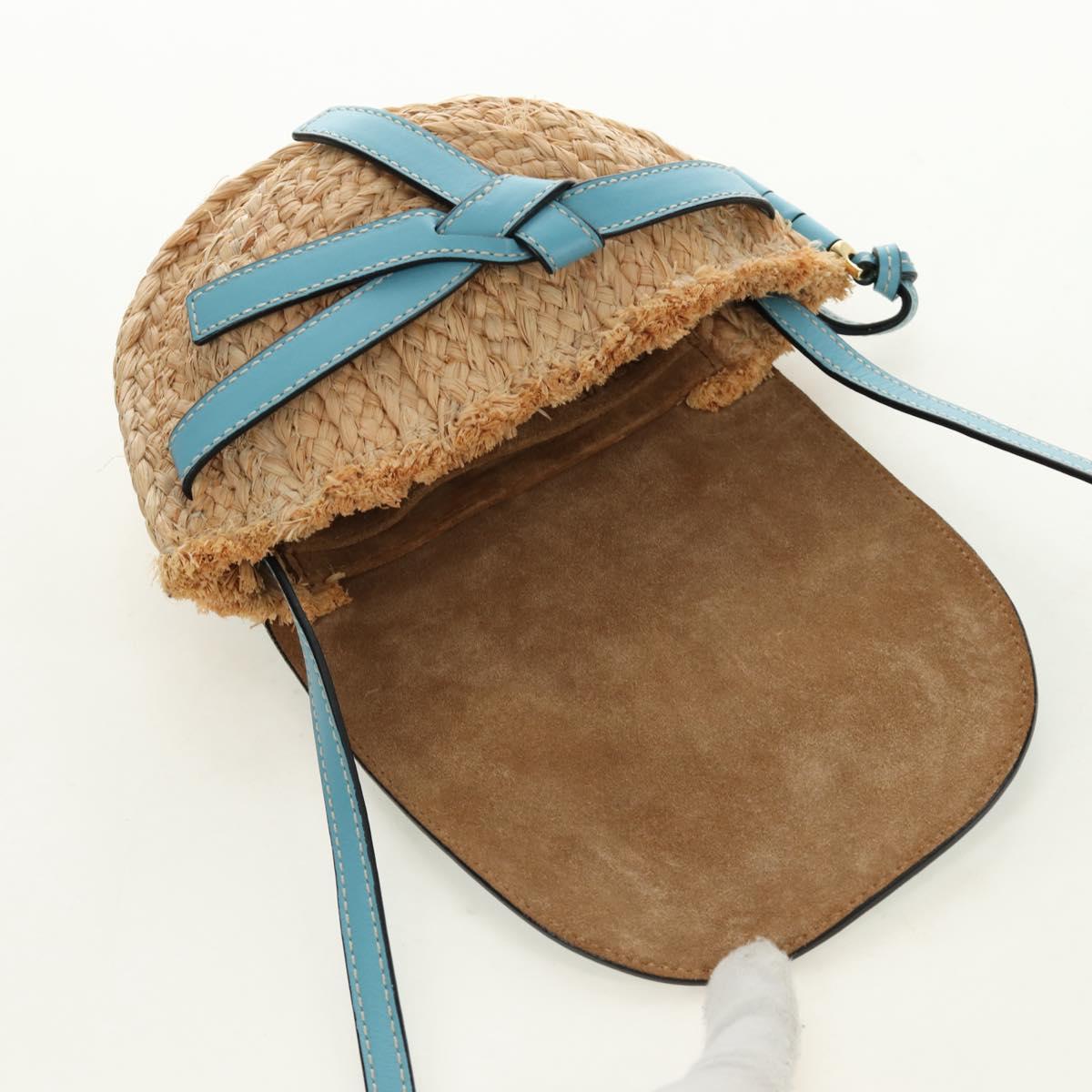 LOEWE Gate Bag Shoulder Bag Raffia Light Blue Gold Auth 190481M - Jerrillo image 9