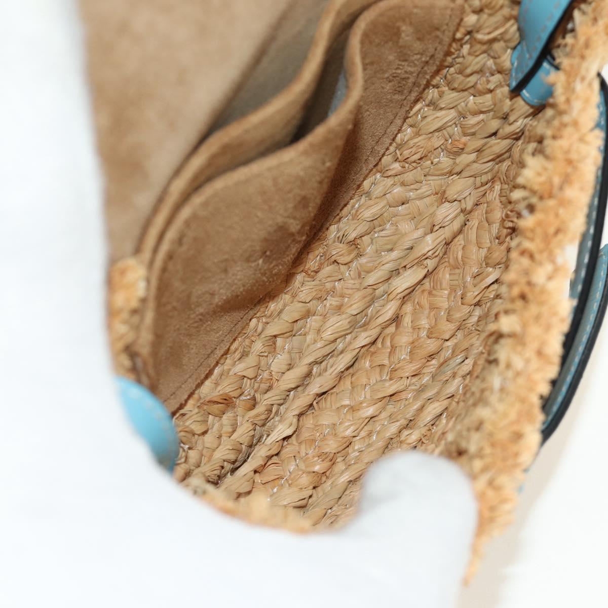 LOEWE Gate Bag Shoulder Bag Raffia Light Blue Gold Auth 190481M - Jerrillo image 10