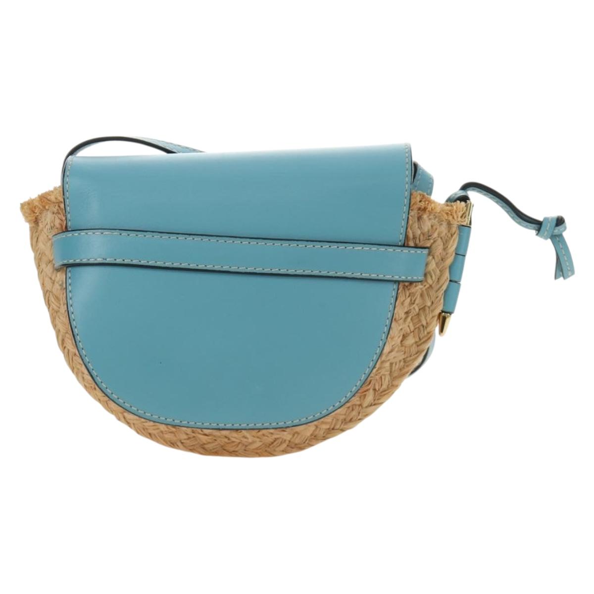 LOEWE Gate Bag Shoulder Bag Raffia Light Blue Gold Auth 190481M - Jerrillo image 2