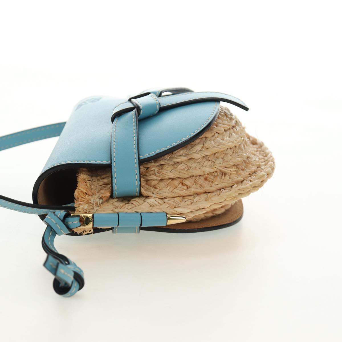 LOEWE Gate Bag Shoulder Bag Raffia Light Blue Gold Auth 190481M - Jerrillo image 3
