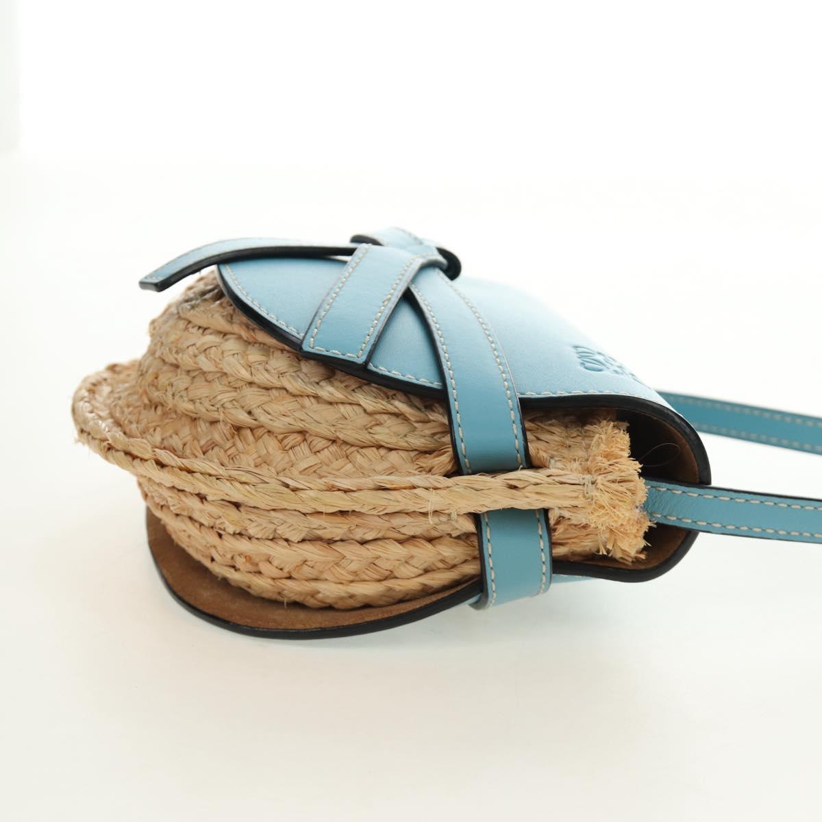 LOEWE Gate Bag Shoulder Bag Raffia Light Blue Gold Auth 190481M - Jerrillo image 4