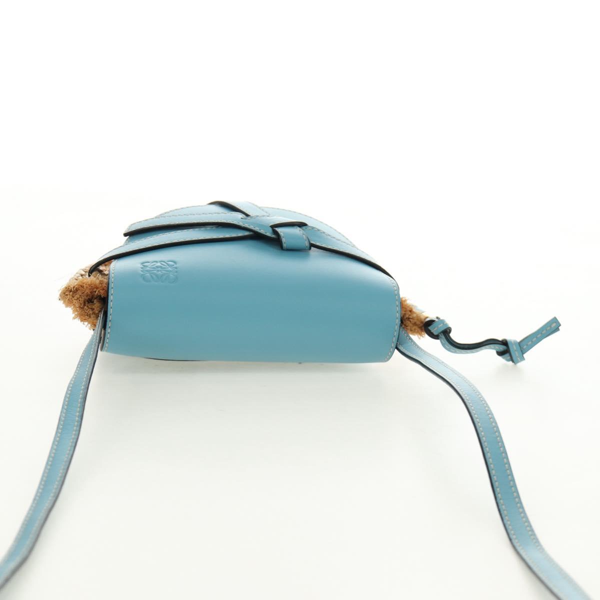 LOEWE Gate Bag Shoulder Bag Raffia Light Blue Gold Auth 190481M - Jerrillo image 6